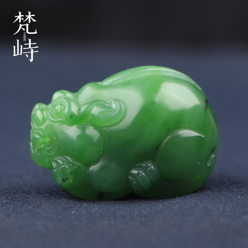 梵峙和田玉碧玉貔貅玉坠挂件天然俄料送证书
