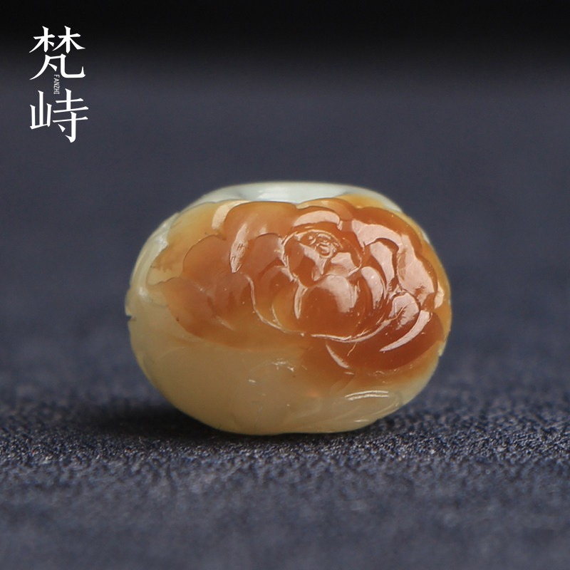 梵峙15.5和田玉平安扣牡丹花吊坠