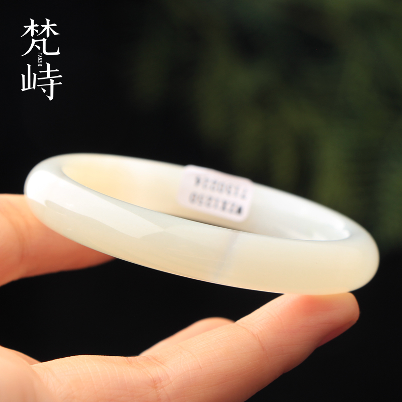 和田玉白玉手镯流水生财美人镯