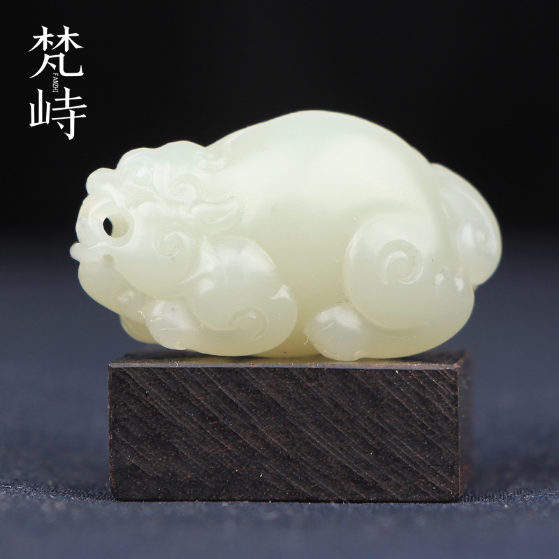 梵峙新疆和田玉石白玉籽料貔貅玉佩玉牌男女吊坠玉坠暖白色