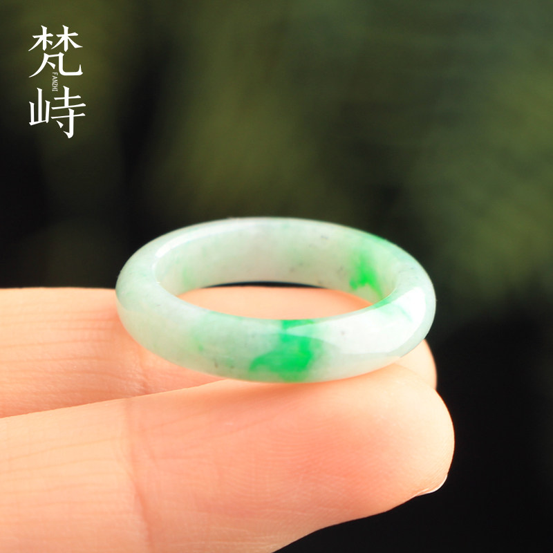 梵峙18.6翡翠戒指辣绿白底青戒圈指环缅甸A货送证书