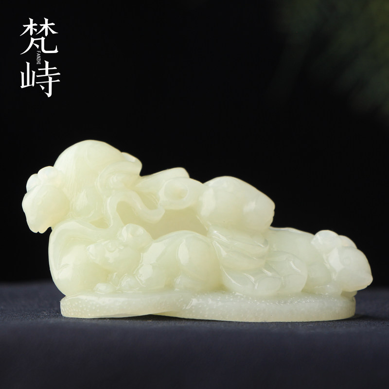 和田玉青白玉摆件手把件五鼠运财