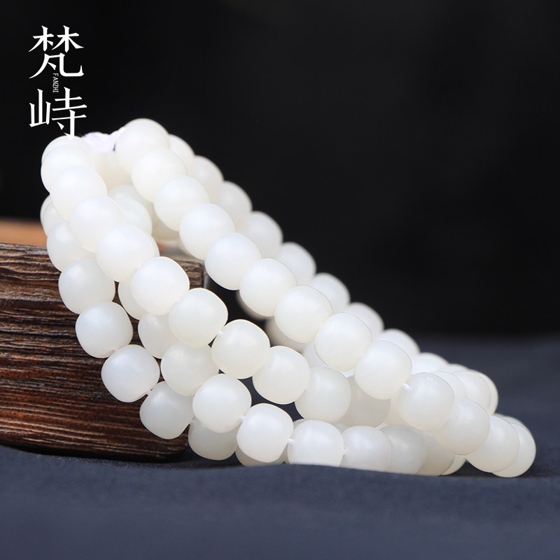 梵峙和田玉羊脂白玉老型珠手串108项链8*7mm新疆山料男女款