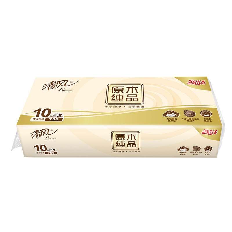 清风原木纯品无芯卷纸厚实棉韧 750g3提【qyg】 洗护清洁剂/卫生巾/纸/香薰 卷筒纸 原图主图