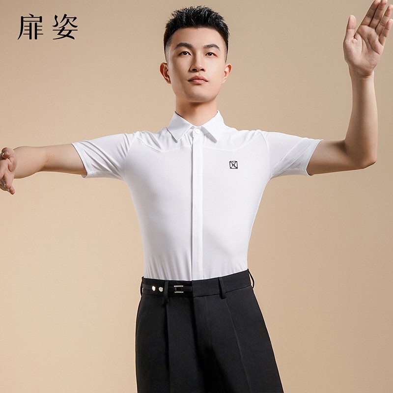 男士摩登舞白色衬衫舞蹈服