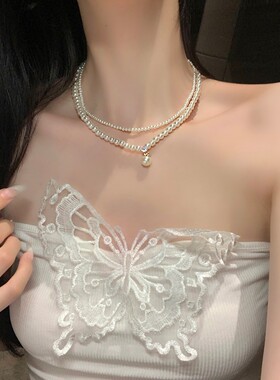 法式复古仿珍珠双层项链女配饰小米珠高级感轻奢小众锁骨链choker