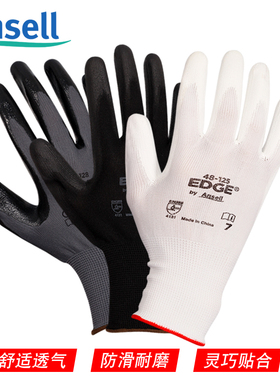 安思尔劳保手套耐磨工作防滑PU丁腈涂层加厚劳保手套春季防护手套