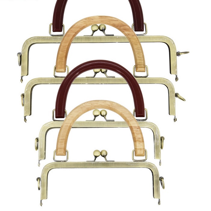 20.5cm螺丝孔木提手口金25cm光面无孔口金 咖啡色原木把手配螺丝