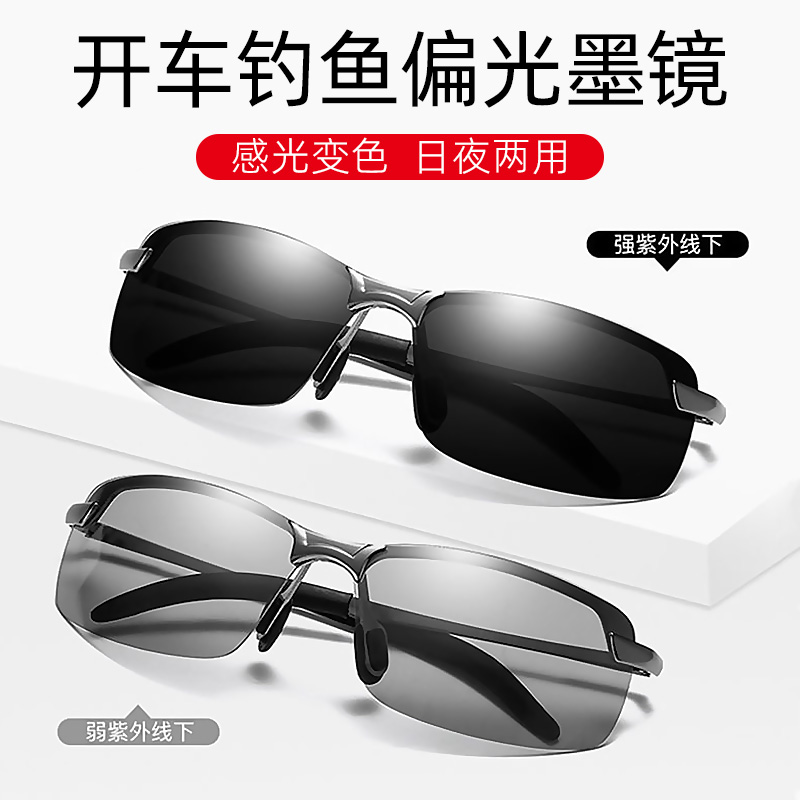偏光自动感光变色日夜两用墨镜