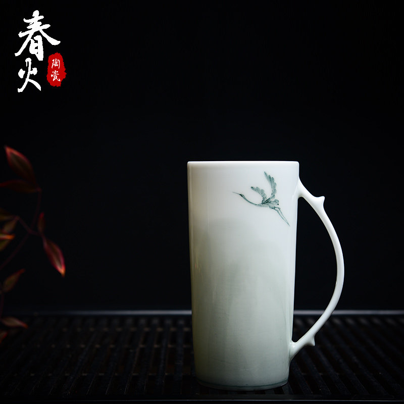 仙鹤手绘杯文艺水杯水墨风格个性创意马克杯景德镇陶瓷杯子礼品杯