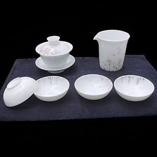 春火 景德镇陶瓷茶具六件套盖碗普洱杯艺术家手绘春韵系列釉下彩