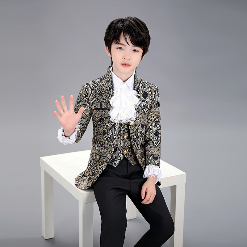 儿童欧式宫廷风格演出服马甲套装男孩欧洲王子贵族表演小燕尾礼服