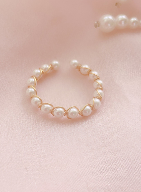 时尚个性天然贝壳珍珠戒指女 小众设计高级感气质 开口戒指可调节