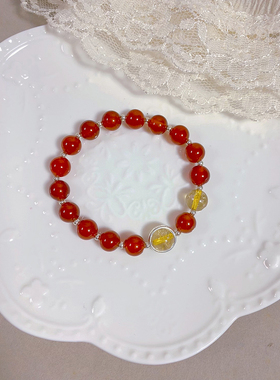 新年好运发财 天然红玛瑙手链925纯银金发晶本命年转运珠手串礼物