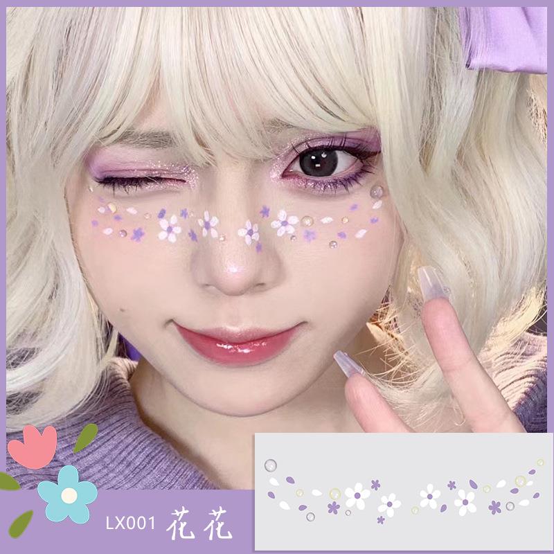 正品爱心星星纹身贴纸紫色小花创意妆容脸贴纹身贴可爱少女应援化