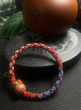 纯手工编织回纹手镯红色橙色配色立体回纹设计做工精致