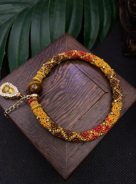 成品立体回纹手镯积土成金纯手工编织手绳可穿珠配件饰品礼物