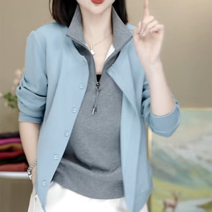 新品 减龄打底衫 妈妈装 假两件t恤长袖 空气棉上衣 气质百搭女装 春季