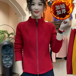 冬季新款卫衣绒衫女加绒加厚中年妈妈修身保暖内搭可外穿两用开衫