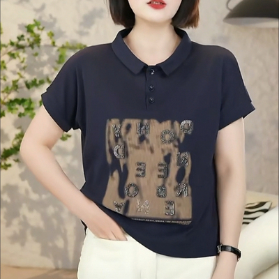 字母镶钻POIO领女士打底衫套头女