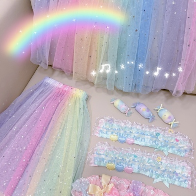 Fairykei手作彩虹罩裙decora lolita星星罩裙