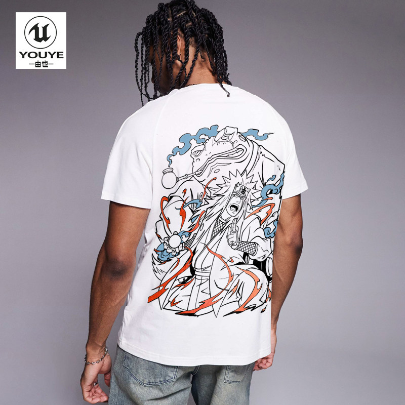 由也纯棉丝印动漫火影忍者自来也印花短袖T恤春夏休闲圆领半袖