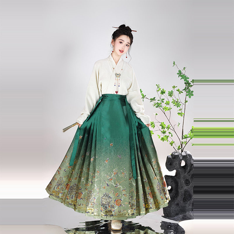 【屛开富贵】织金妆花马面裙新款国风马面裙日常春秋绿色半身裙