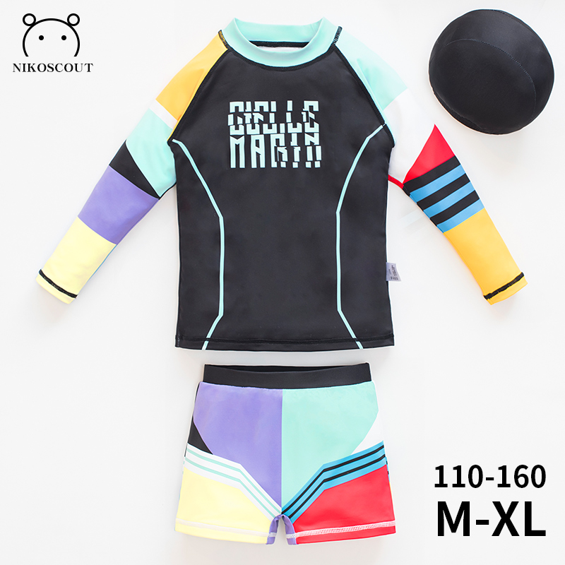 泳衣儿童女孩长袖防晒分体式中大童游泳衣泡温泉韩国少女显瘦泳装