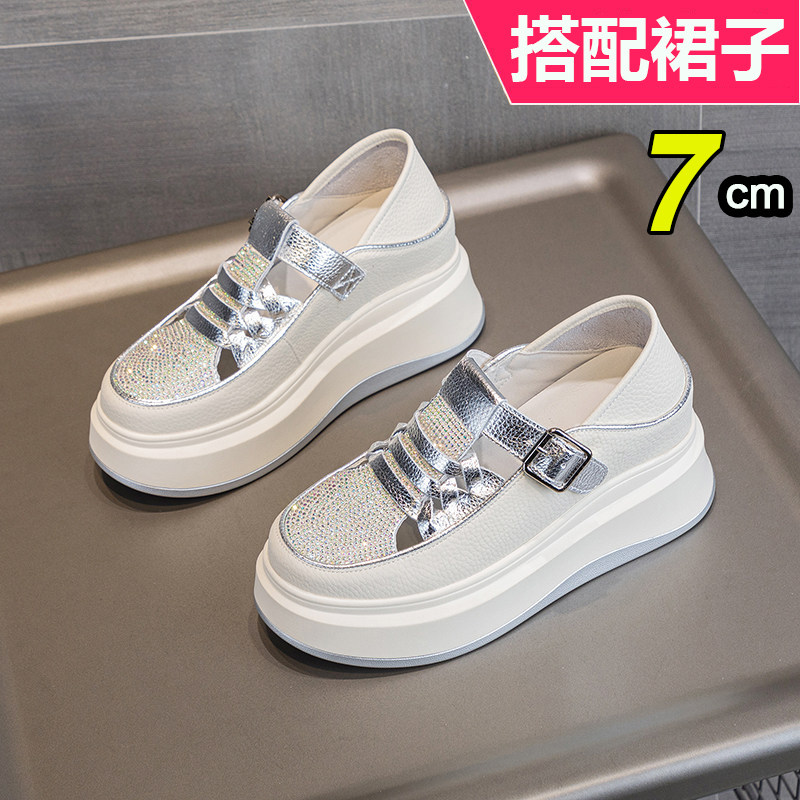 凉鞋女厚底真皮2026今年流行爆款搭配裙子的鞋子松糕底内增高女鞋 - 实物图