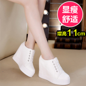 小白鞋 韩版 休闲百搭11CM黑色运动鞋 2026春厚底松糕内增高跟女单鞋