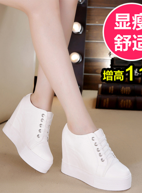 2026春厚底松糕内增高跟女单鞋休闲百搭11CM黑色运动鞋韩版小白鞋