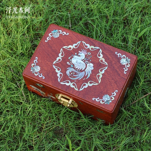 浮光木间 金鸡报晓中国风木质首饰盒螺钿镶嵌工艺珠宝收纳礼盒装