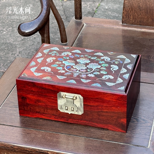 浮光木间 椿萱映华螺钿镶嵌首饰盒印度小叶紫檀红木珠宝收纳盒