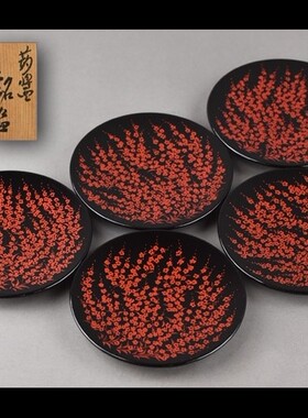 海外 日本回流 漆器果子盘 手工漆器漆绘 茶道用具 日本蒟醤漆器