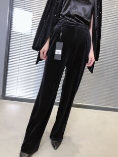 sammi clark丝绒阔腿裤女春秋 宽松显瘦职业坠感松紧高腰直筒长裤