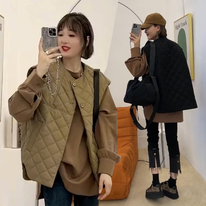 菱格棉马甲女2025秋季大码胖MM洋气外穿马夹背心外搭夹棉坎肩外套
