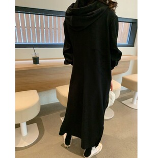 韩国chic风抽绳连帽套头宽松胖MM大码休闲长款侧边开叉连衣裙24秋