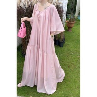 日韩chic2026春季新款欧美女装宽松大码女装长裙舒适慵懒风连衣裙
