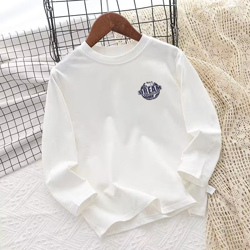 儿童t恤长袖纯棉男童春夏韩版中大童黑色体恤打底衫休闲白色上衣