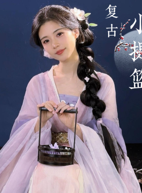 中式复古竹编花篮古风拍照道具