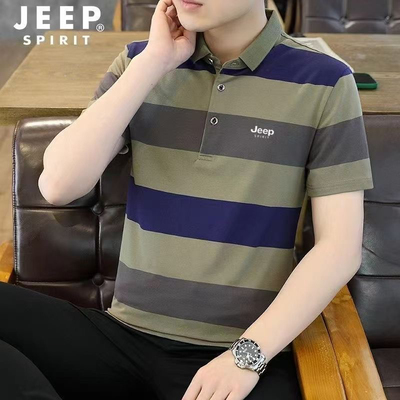 短袖polo衫男装宽条纹翻领t恤男款纯棉痞帅时尚休闲男士上衣T