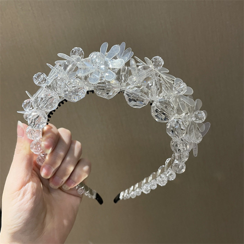 超仙水晶花朵珍珠发箍女网红精致高级感头箍发饰外出百搭发卡头饰