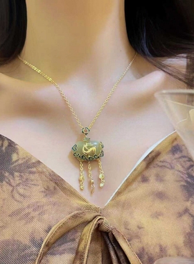 古风一鹿有你长命如意锁项链女新