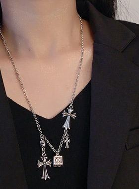 原宿风十字架流苏长款项链