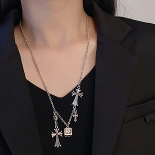 个性街头嘻哈ins原宿风十字架流苏长款项链男女情侣毛衣链潮耳环