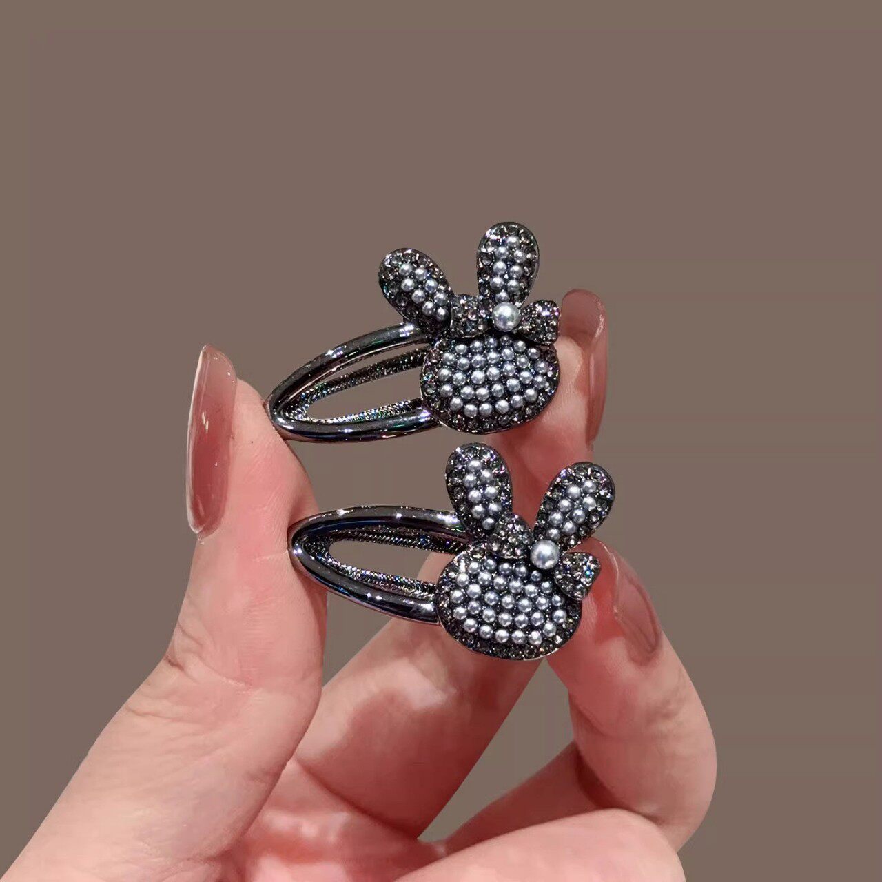 珍珠水钻兔子小发夹简约可爱百搭鸭嘴夹侧边发卡碎发夹子头饰