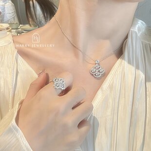 2025年新品扇子项链耳钉镂空科技钻9通勤扇形满钻镶钻小裙子