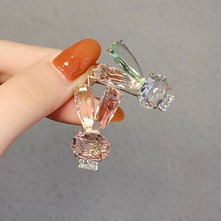 韩版高级兔子水晶发夹刘海边夹网红少女夹子头饰侧边青蛙扣一字夹