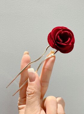 新款玫瑰花发簪女小众复古盘发簪