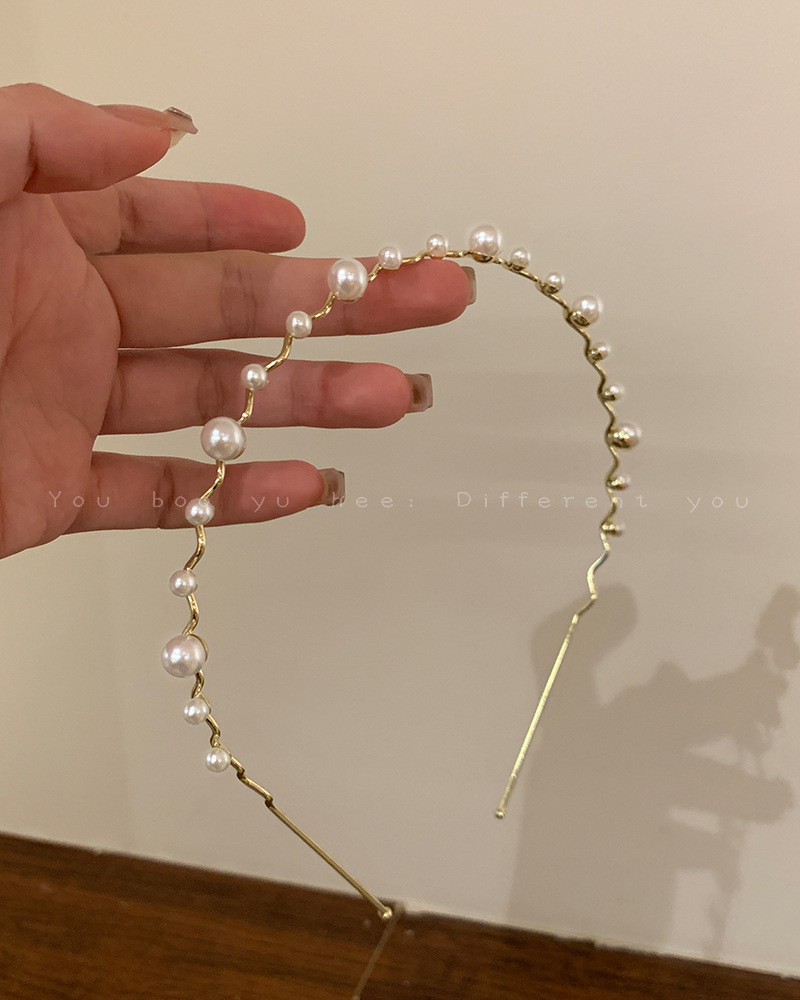 法式超仙珍珠圆珠发箍女外出百搭高级感头饰夏天优雅气质压发头箍 - 实物图